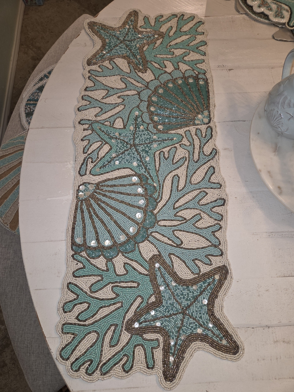 Coastal Collection Beaded Seashell Table Runner - Picture 3 of 10